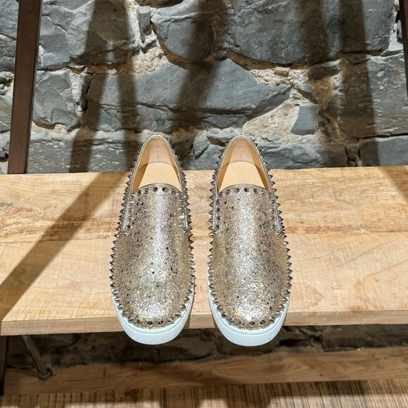 Christian Louboutin Glitter Gold Pik Boat Spike Slip-on Sneakers - Picture 2 of 12